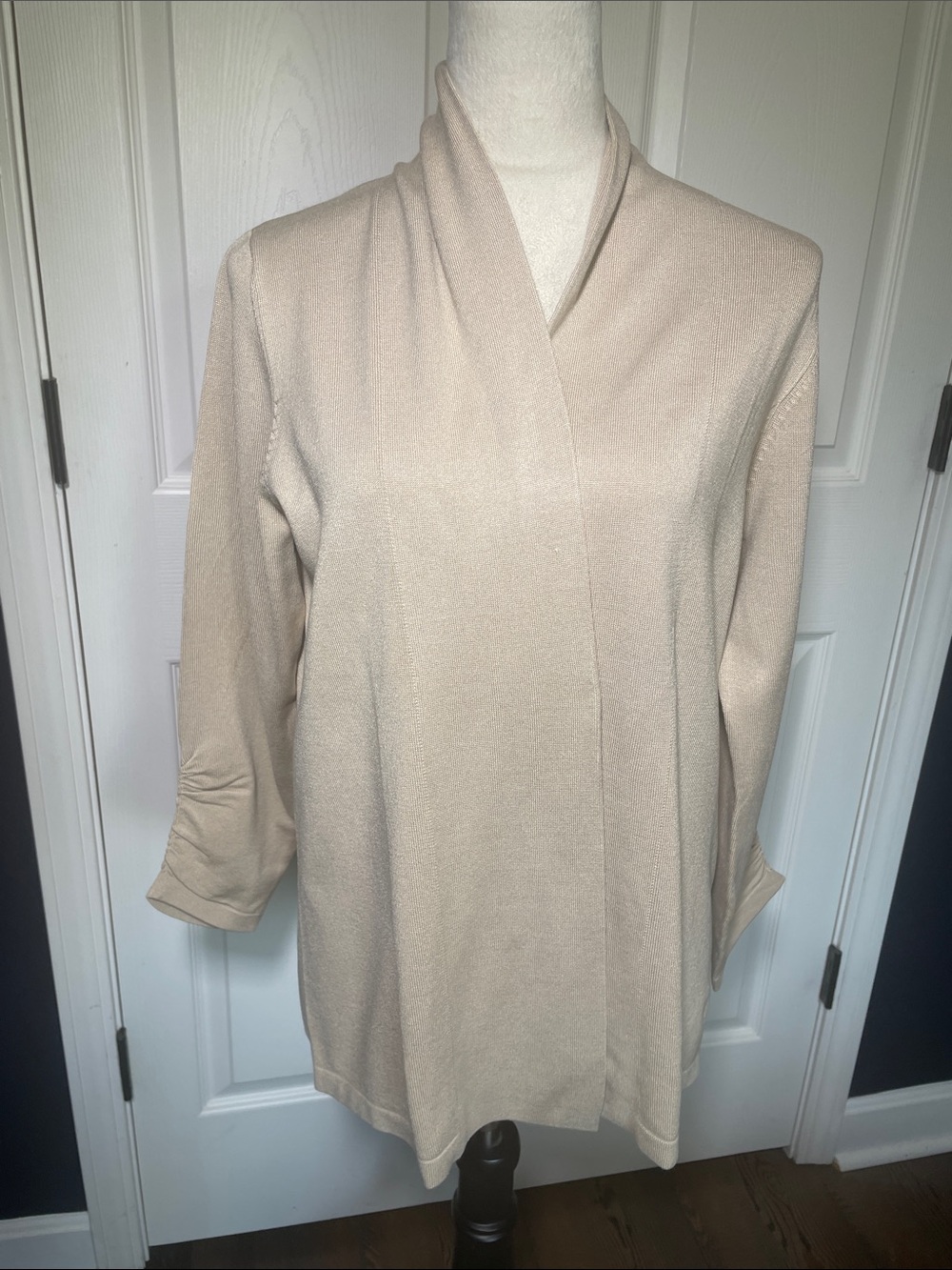 NWOT Susan Graver Marina Knit Blazer Jacket Shawl Collar Beige Tan Size M